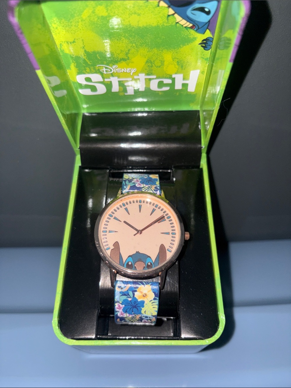 Disney Stitch Floral Strap Watch - Blue, Yellow & Green